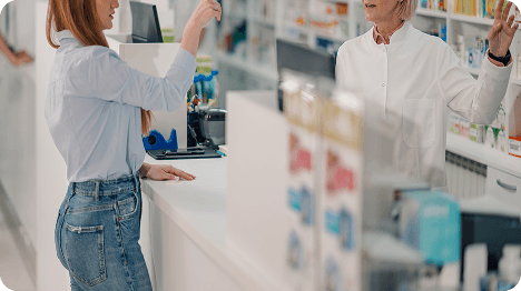 Customer speaking with a pharmacist